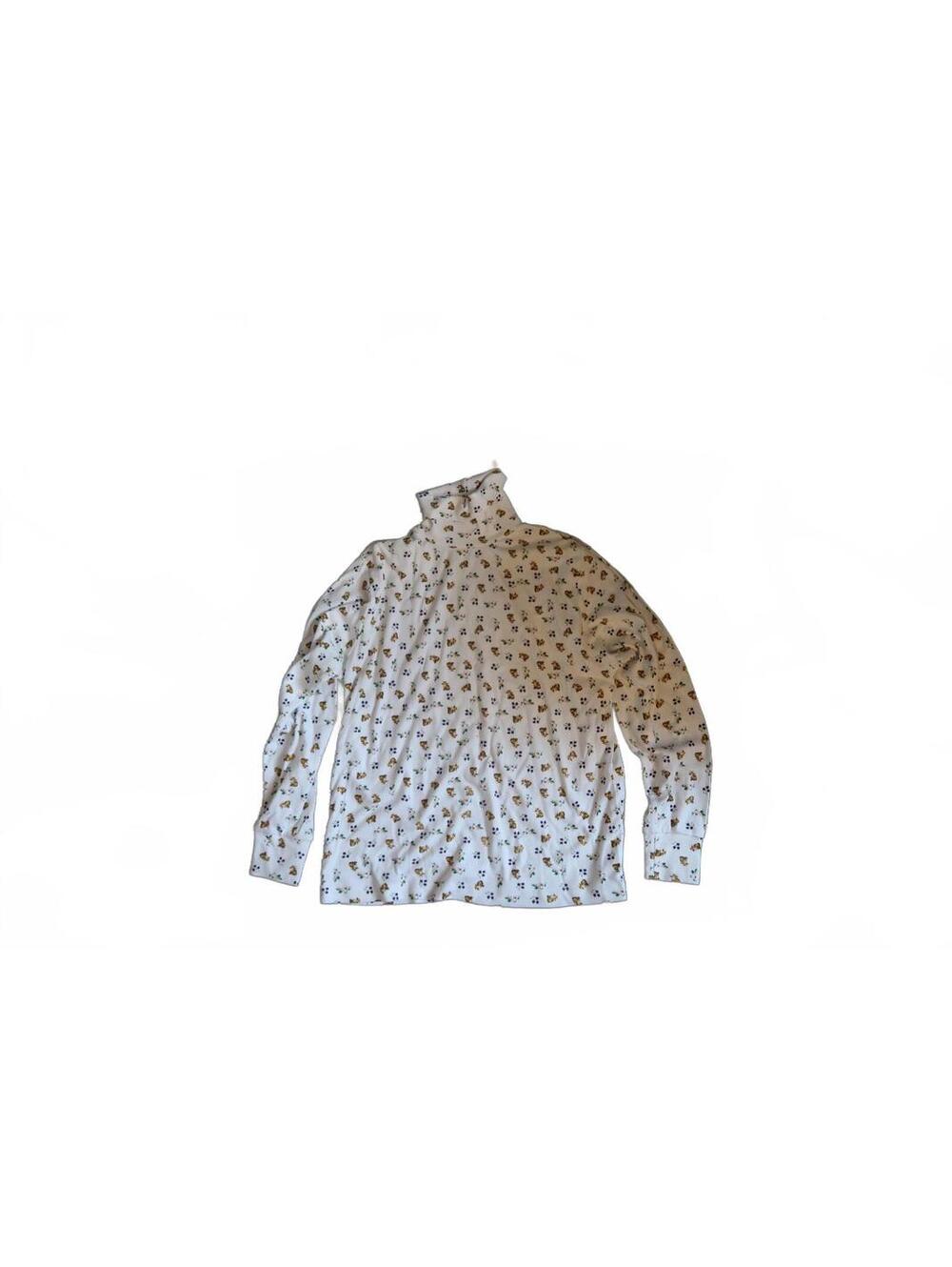 White Turtleneck Long Sleeve Shirt with Tiger and Floral Print